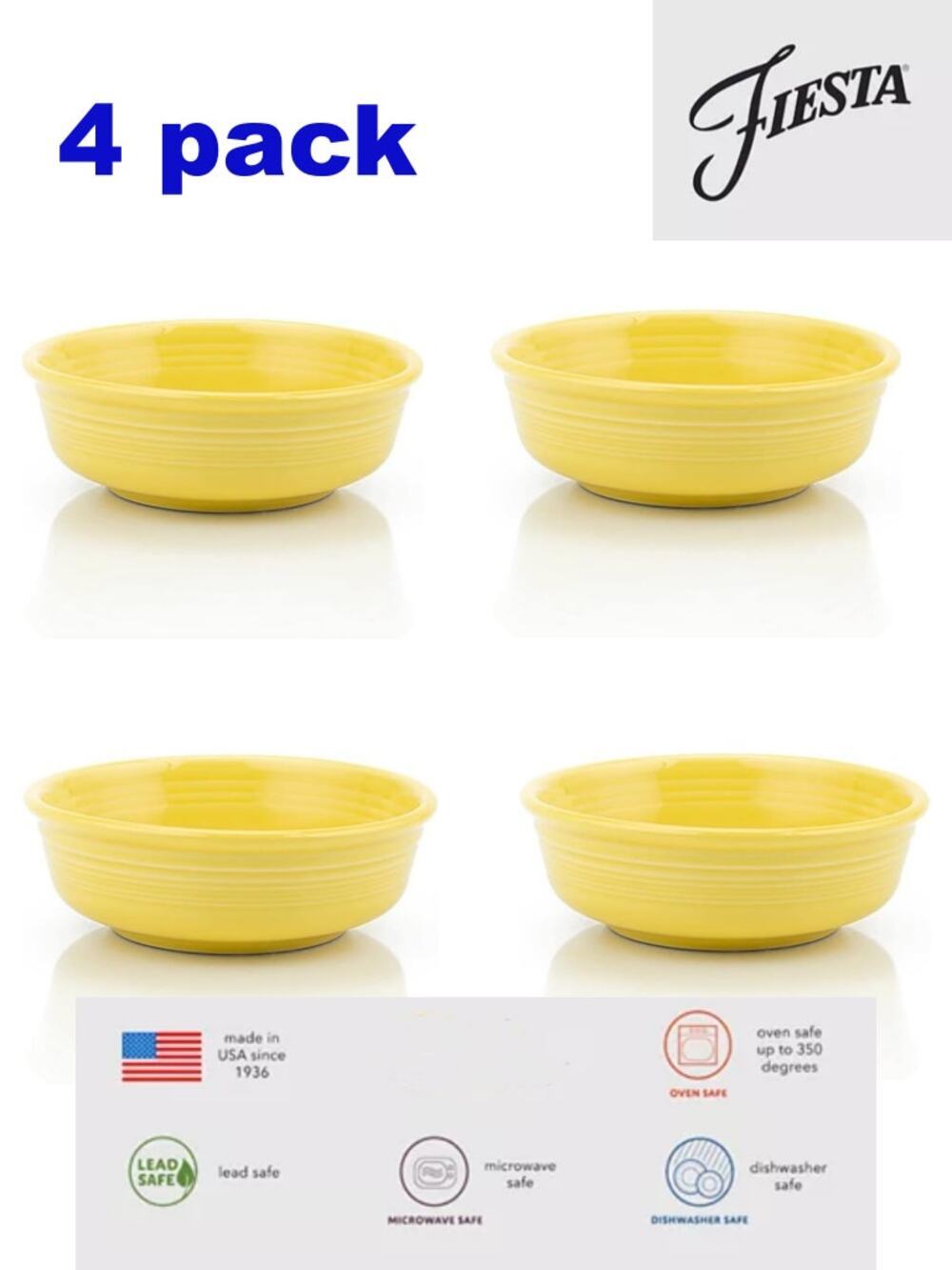 Fiesta 4-pack Ceramic Small Bowl Plate 15 oz Sunflower Yellow